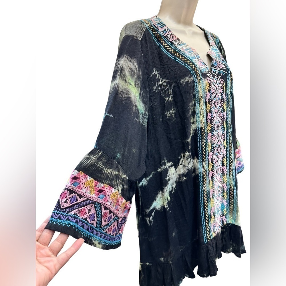Caleoas Womens Blouse Top Embroidered Tie Dye Pop Over - Picture 5 of 7
